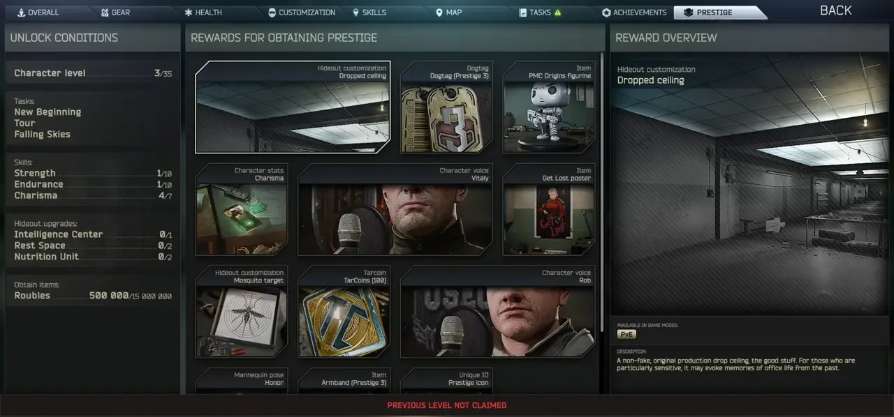 Escape from Tarkov o'yinida PvE prestij tizimi va yangilanish — 2-rasm